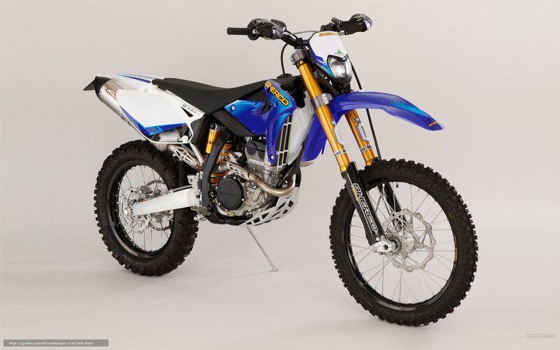 Blue and White Dirt Bike — Neutral, Photograph, Motorcycle, Front Wheel, Handlebars