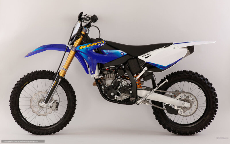 Blue and White Dirt Bike — Neutral, Photograph, Motorcycle, Front Wheel