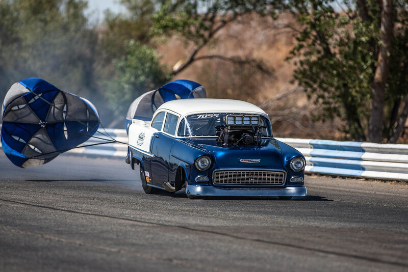 Blue and White Drag Car — Dynamic, Afternoon