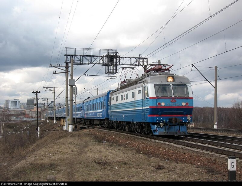 Blue and white electric train