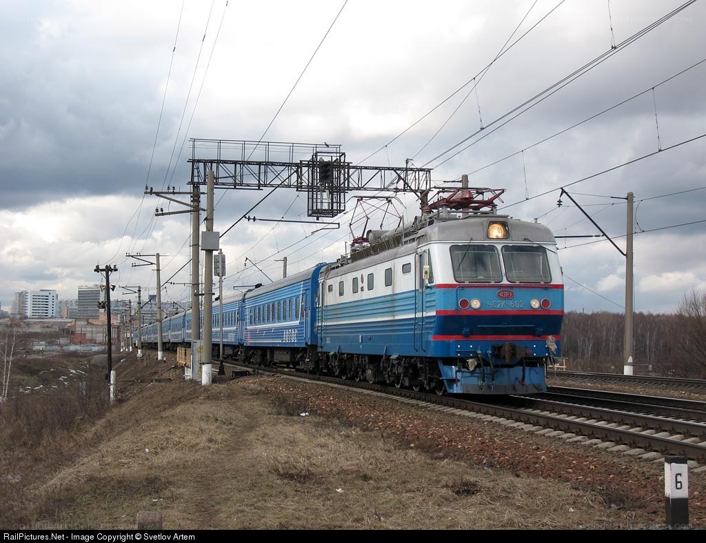 Blue and white electric train