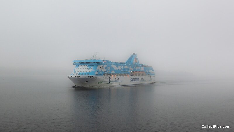 Blue and White Ferry — Misty