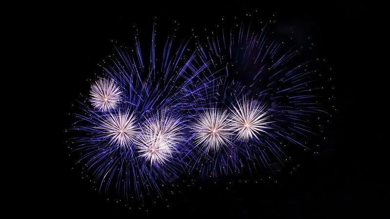 Blue and white fireworks display