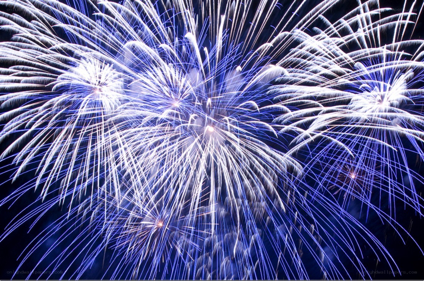 Blue and white fireworks display