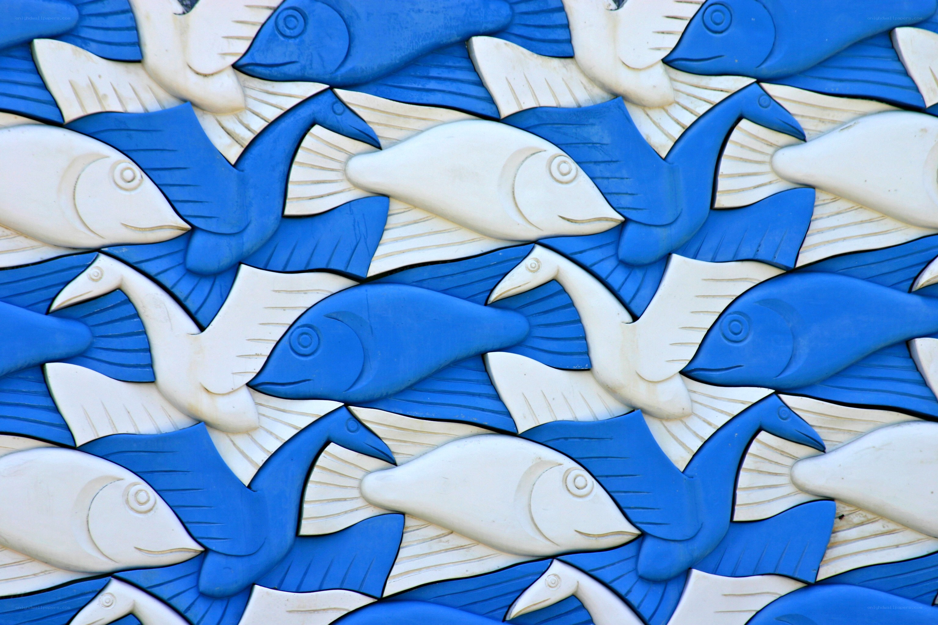 blue and white fish sculpture
