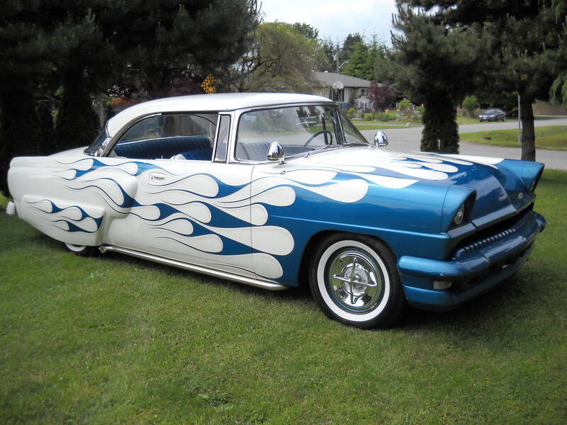 Blue and White Flame Car