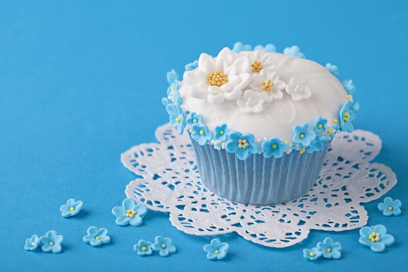 blue and white floral cupcake