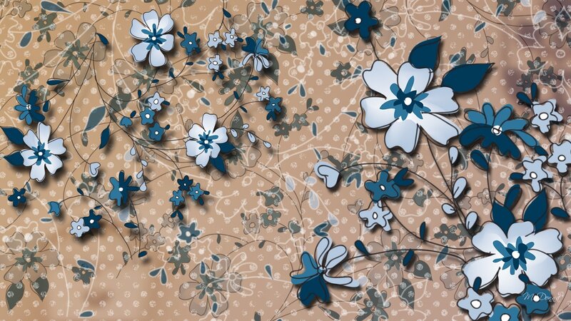 Blue and White Floral Pattern — Brown