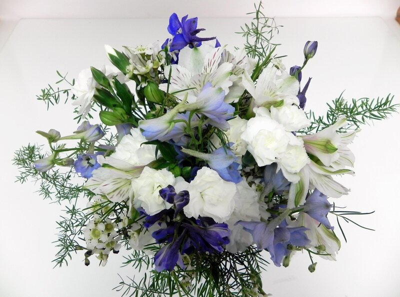 blue and white flower bouquet