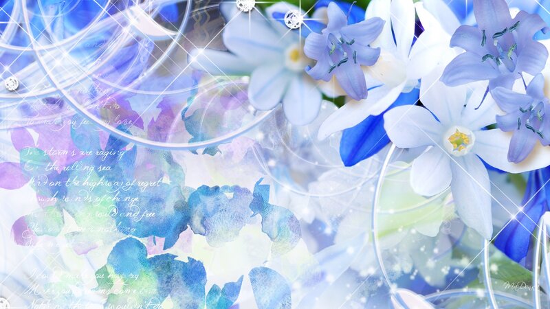 Blue and White Flowers — Dreamy, Digital Art