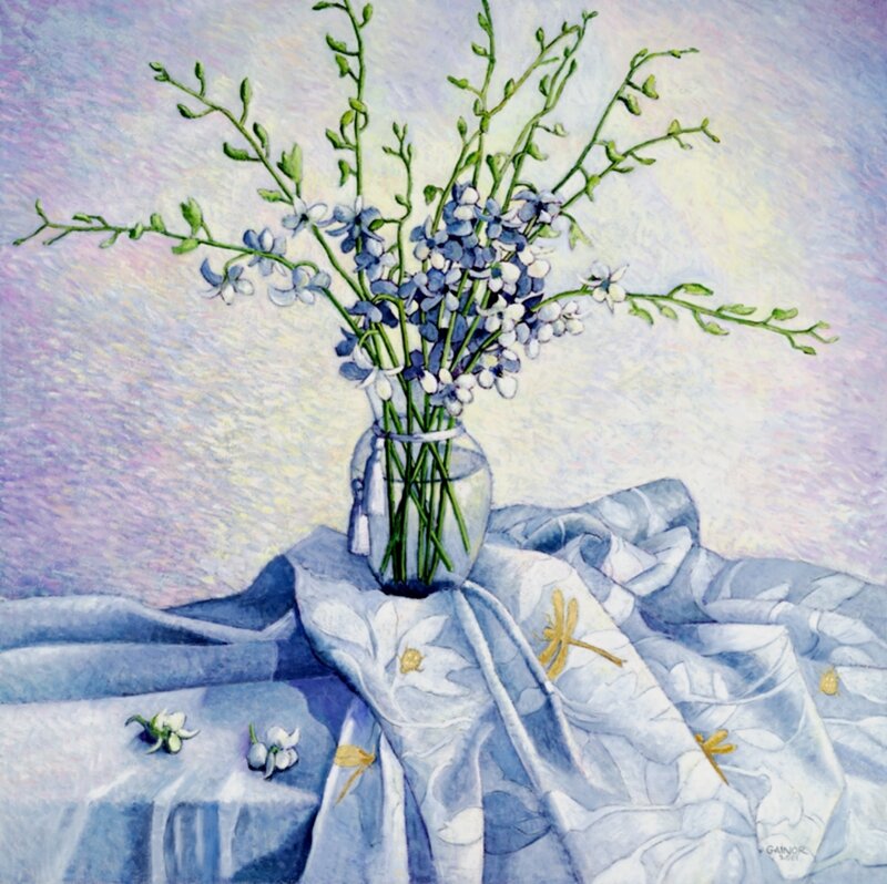 Blue and White Flowers — Serene, Painting