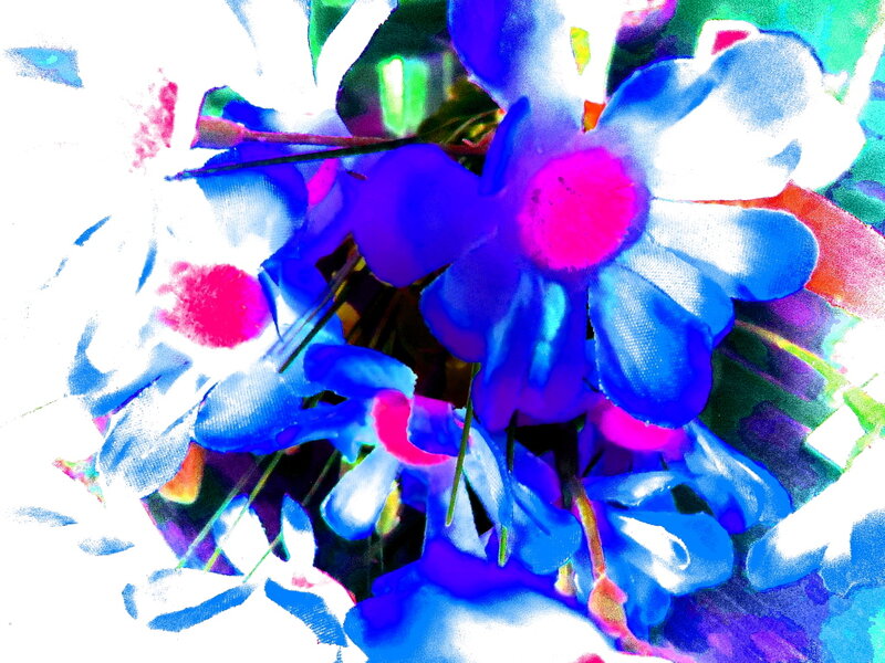 Blue and White Flowers — Vibrant, Digital Art