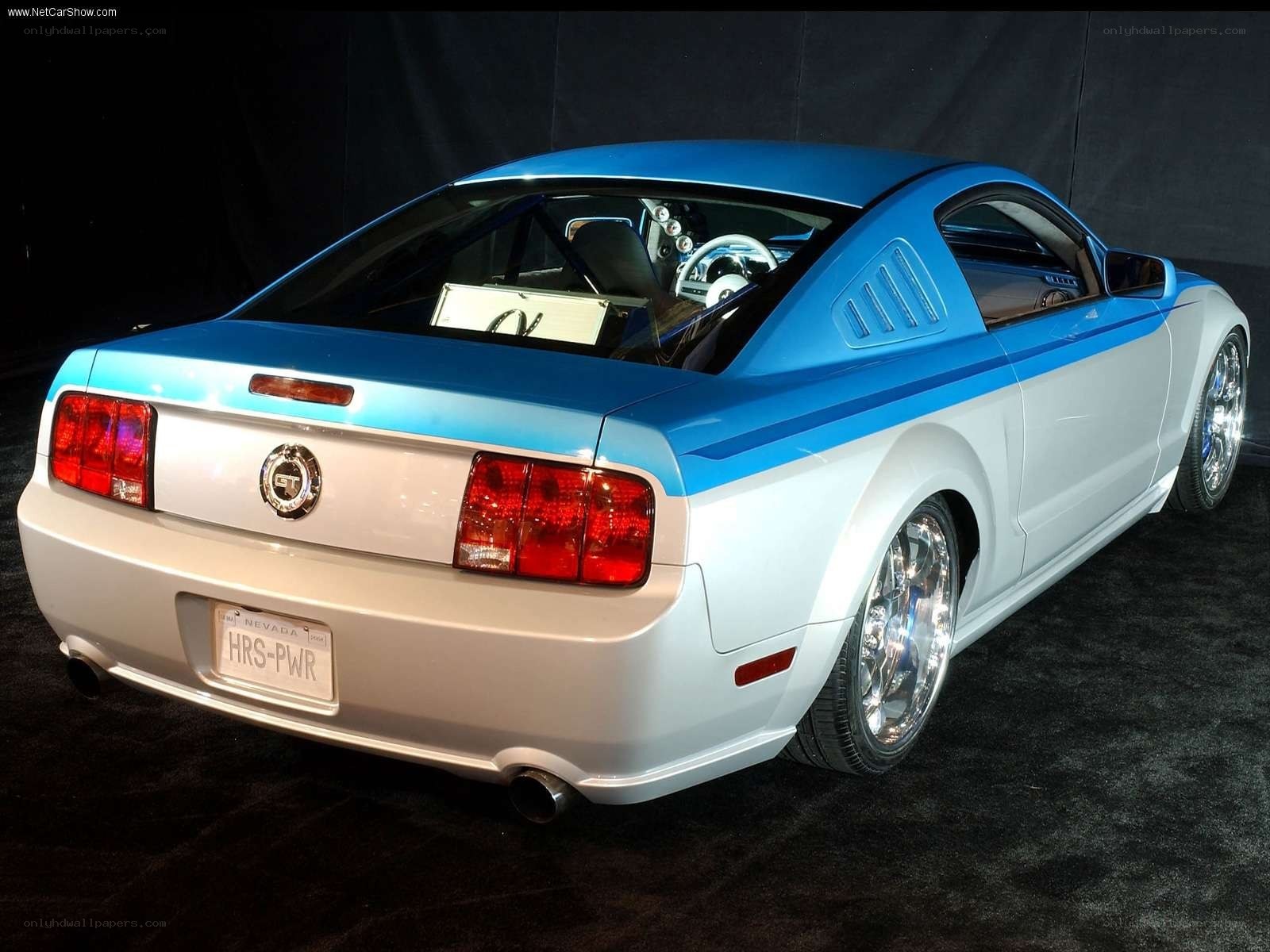 blue and white ford mustang