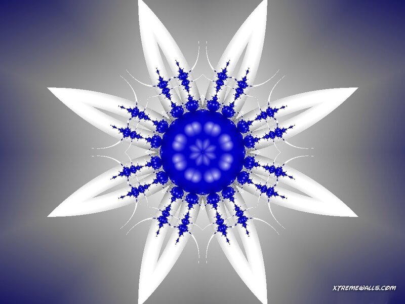 Blue and White Fractal Flower — Symmetrical