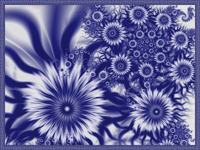 Blue and White Fractal Flowers