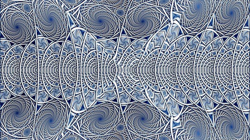 Blue and White Fractal Pattern — Hypnotic, Abstract, Spirals, Geometric Shapes