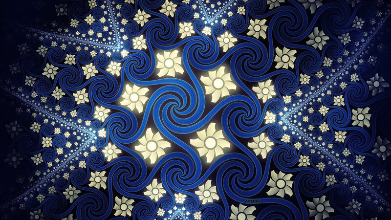 Blue and White Fractal Pattern — Hypnotic, Digital Art