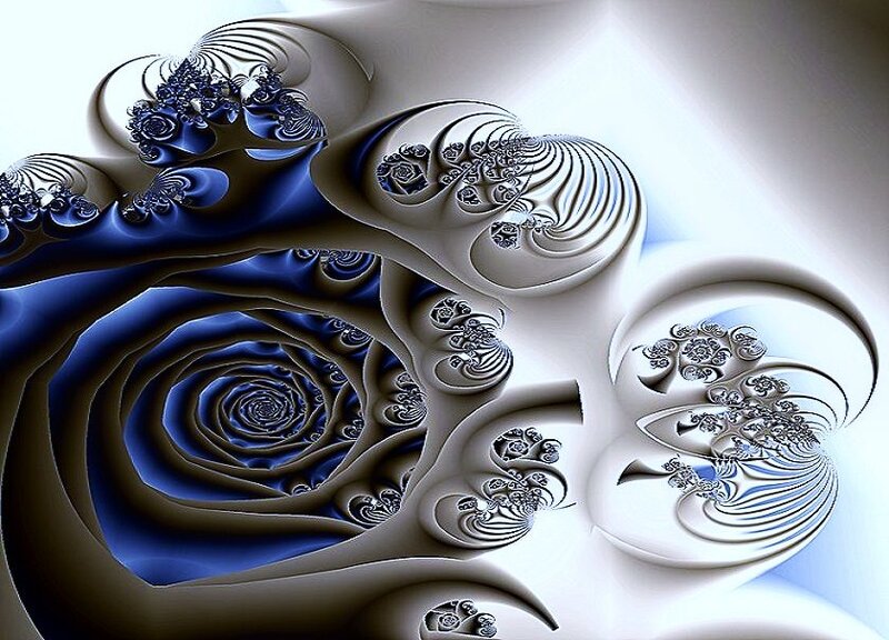 blue and white fractal spiral