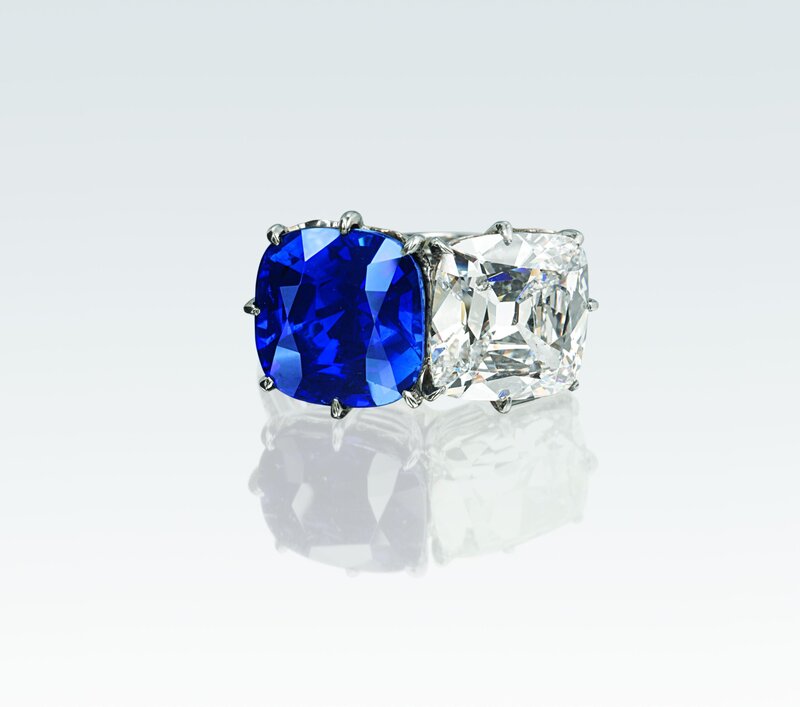 Blue and white gemstone ring