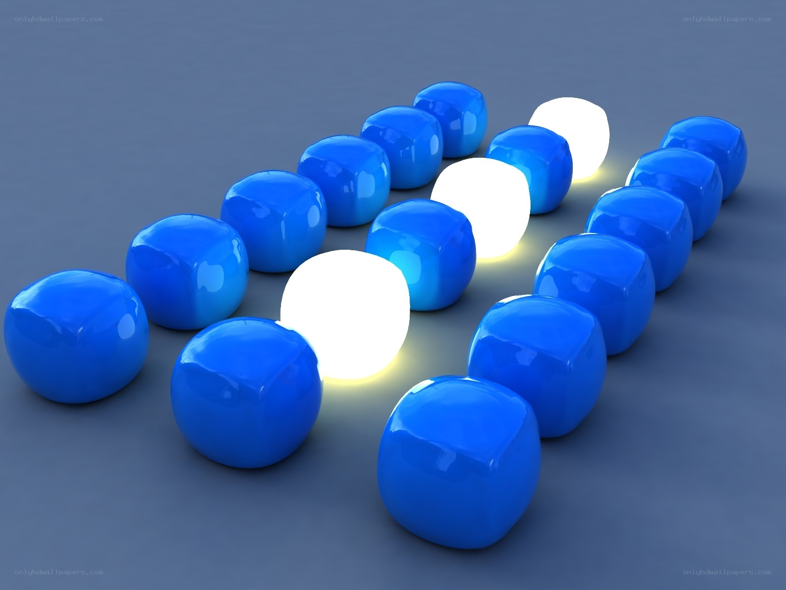 blue and white glowing cubes