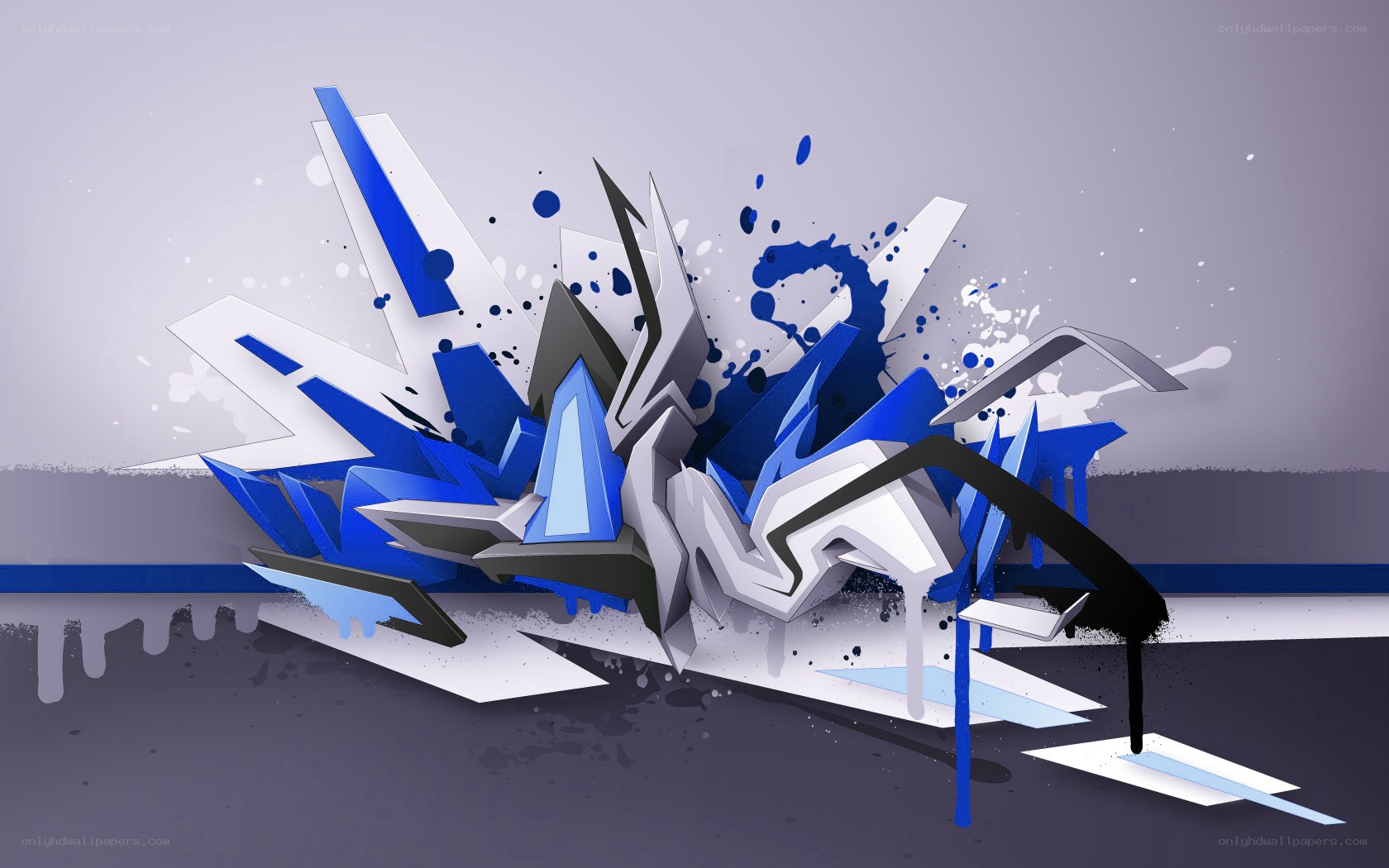 blue and white graffiti art