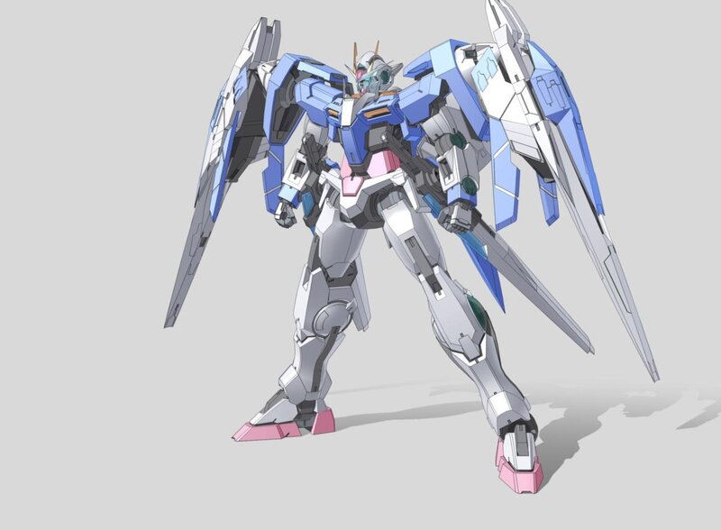 Blue and white Gundam robot