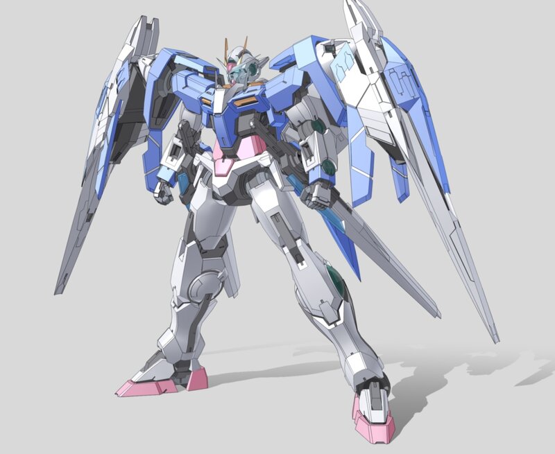 Blue and white Gundam robot