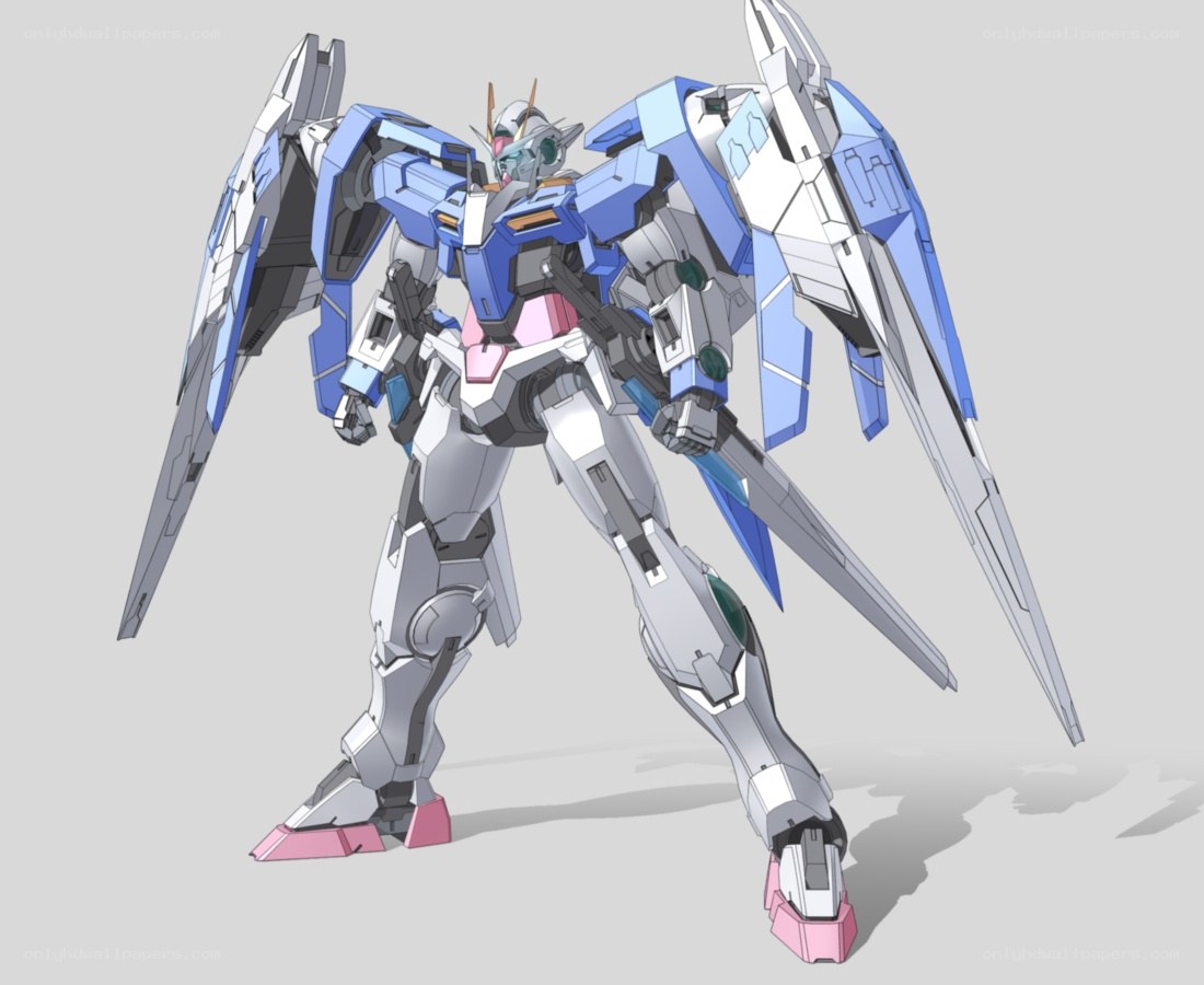 Blue and white Gundam robot