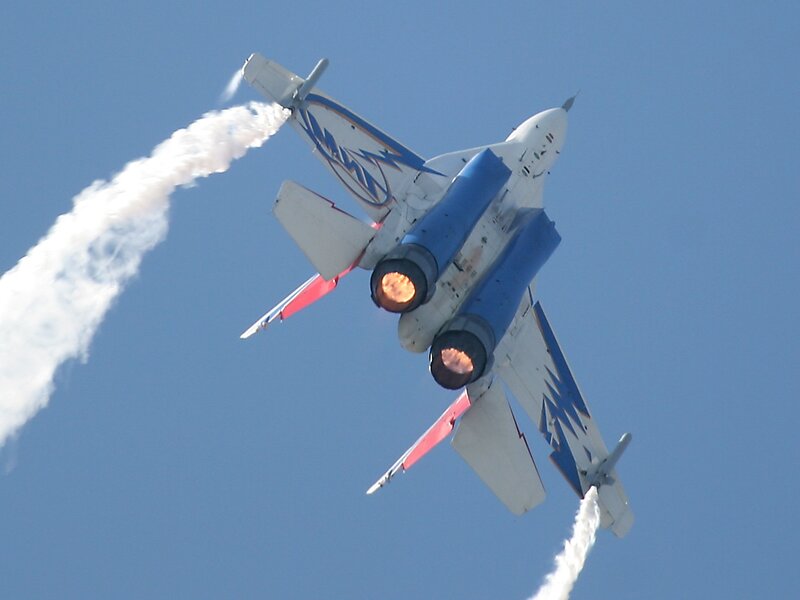 Blue and White Jet Aircraft — Dynamic, Afternoon