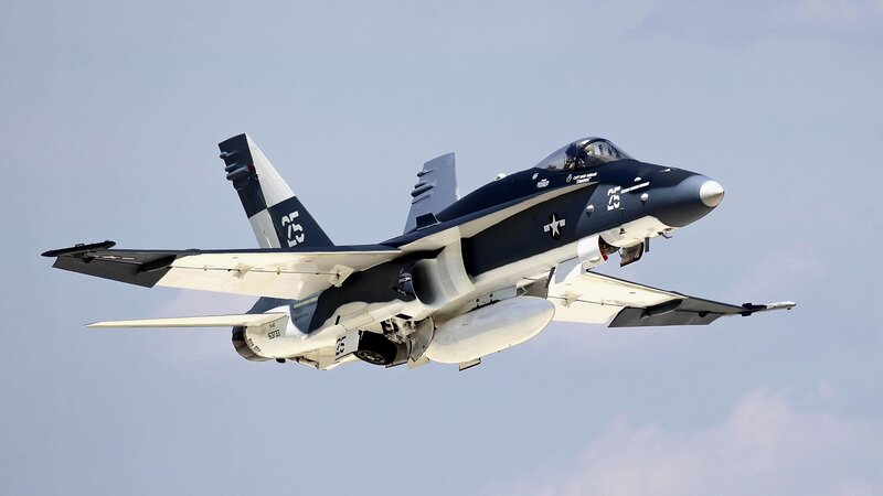 Blue and White Jet Fighter — Dynamic, Afternoon, Photograph, Aircraft, Sky