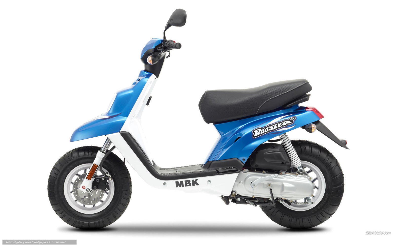 Blue and white MBK scooter