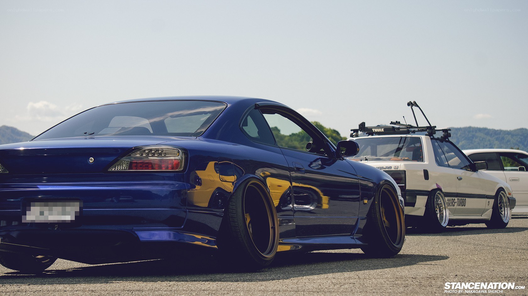 Blue and white modified cars