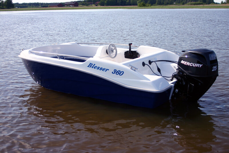 Blue and White Motorboat