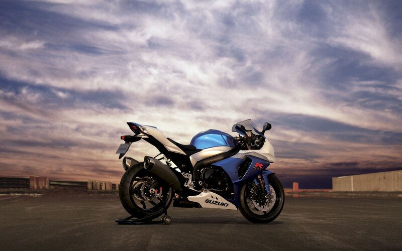 Blue and White Motorcycle — Dramatic, Sunset