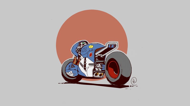 Blue and White Motorcycle — Gray