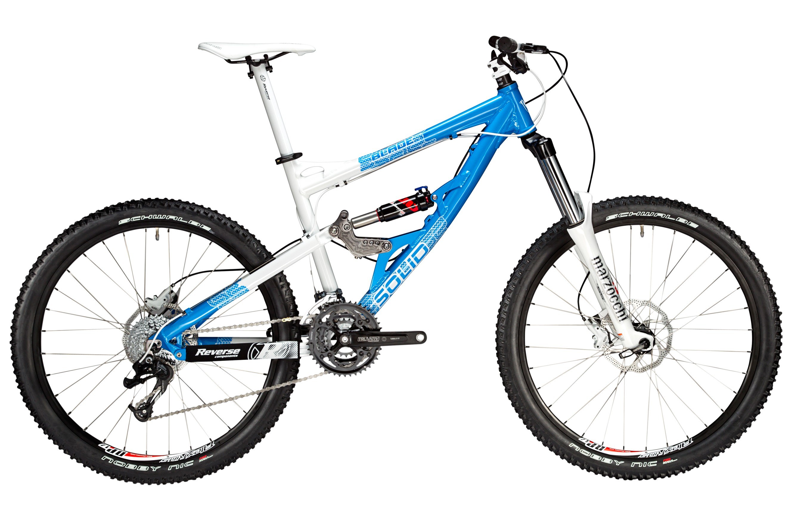 blue and white mountain bike