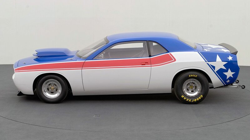 blue and white muscle car