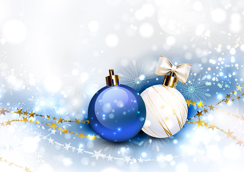 Blue and White Ornaments — Festive, Winter, Digital Art, Bow