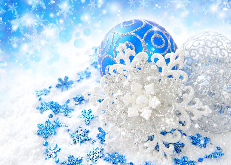 Blue and White Ornaments — Festive, Winter, Photograph, Snowflakes, Snow