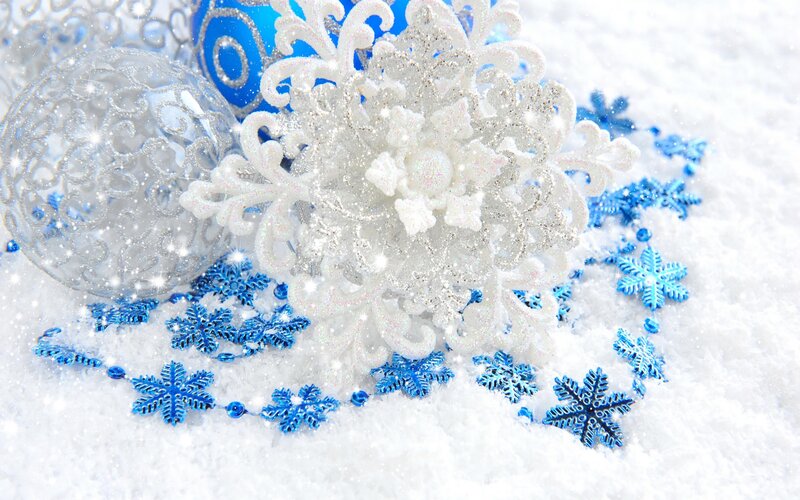 Blue and White Ornaments — Festive, Winter, Photograph, Snowflakes