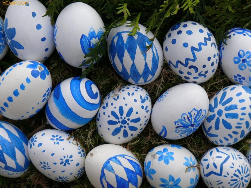 Blue and White Painted Eggs