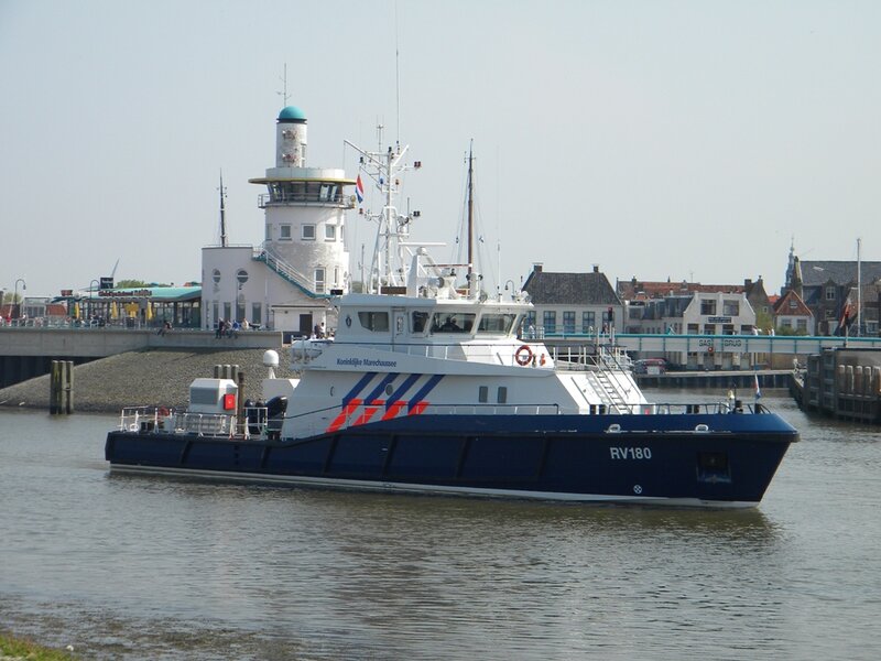 Blue and White Patrol Boat