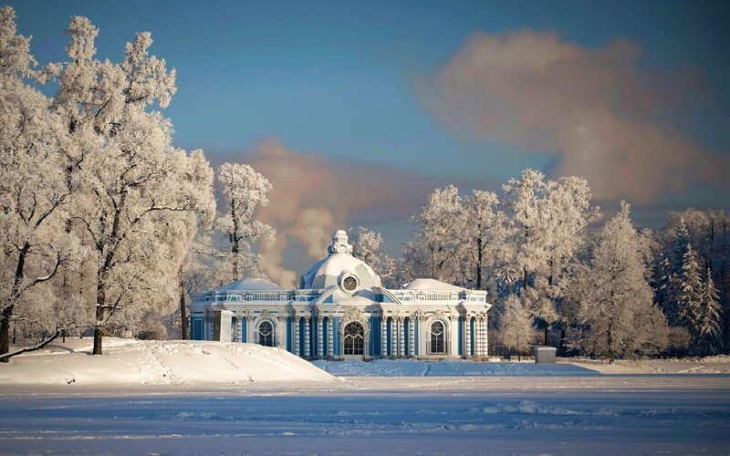 Blue and White Pavilion — Serene, Winter
