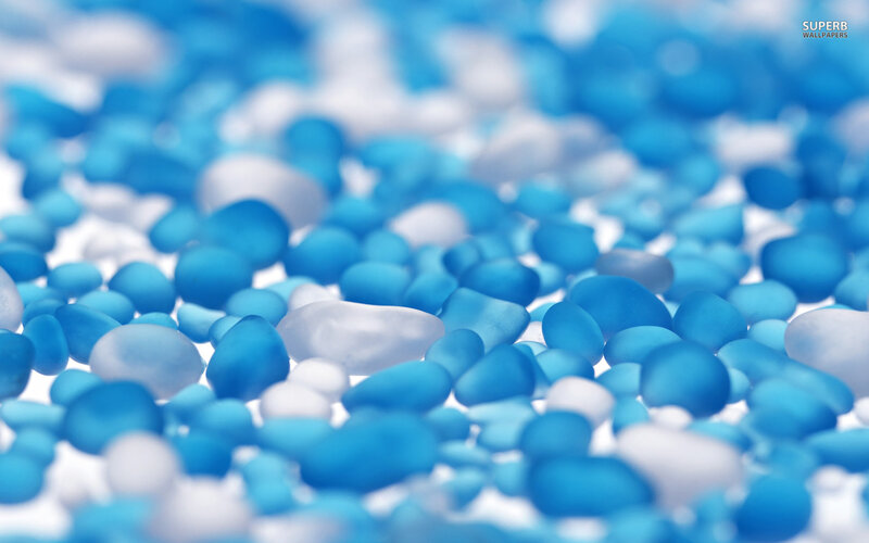 Blue and White Pebbles — Calm, Photograph, Focus