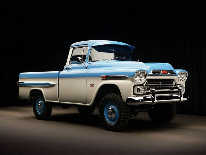 Blue and White Pickup Truck — Dramatic, Photograph
