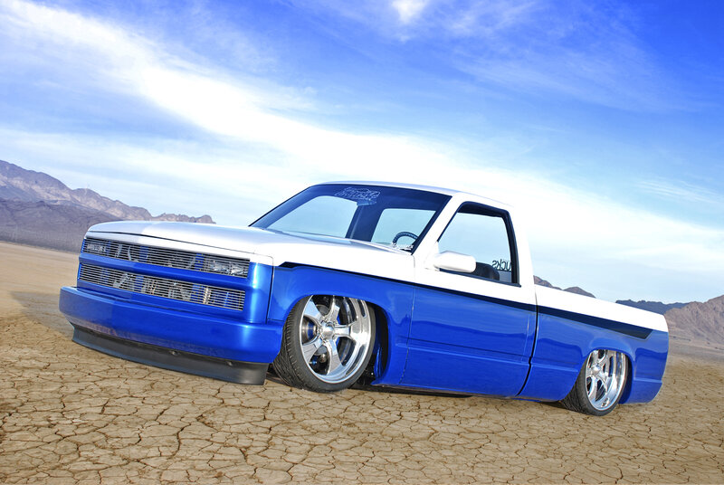 Blue and White Pickup Truck — Dramatic