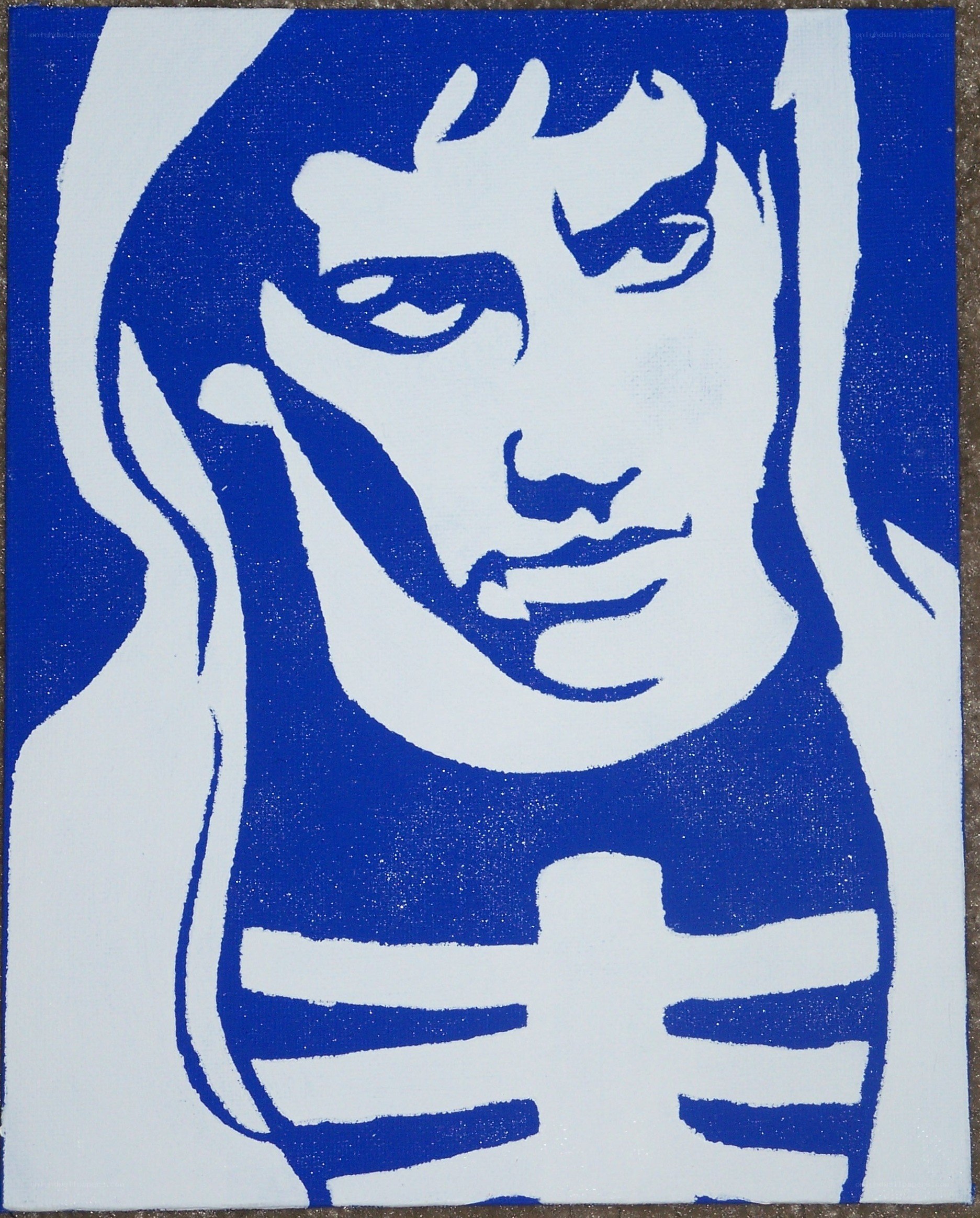 blue and white portrait art