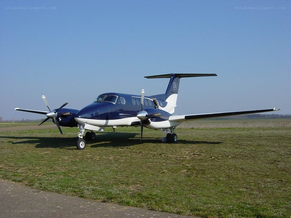 blue and white propeller plane