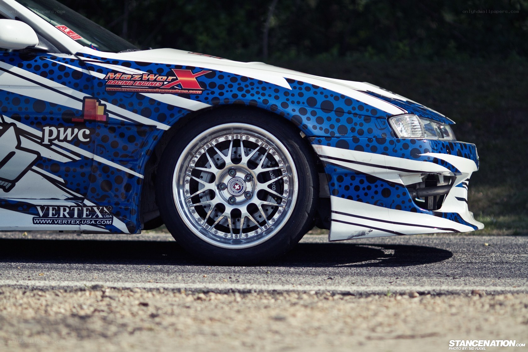 blue and white race car