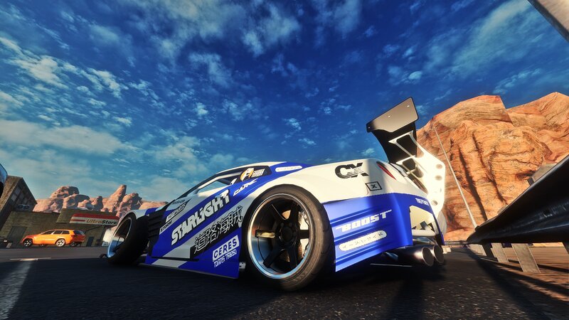 Blue and White Race Car — Dramatic, Afternoon, 3d Render